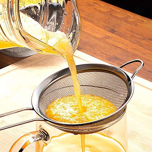 Colador de Cocina, Tamiz Cónico de Acero Inoxidable de 16cm con Mango Largo para Tamizar Harina-Café, Tamiz-Quinoa, Lavadora-Lavadora de Arroz, Alimentos Fritos
