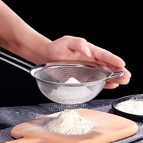 Colador de Cocina, Tamiz Cónico de Acero Inoxidable de 16cm con Mango Largo para Tamizar Harina-Café, Tamiz-Quinoa, Lavadora-Lavadora de Arroz, Alimentos Fritos