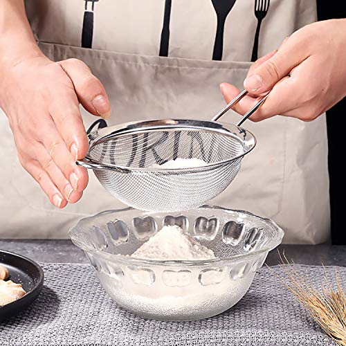 Colador de Cocina, Tamiz Cónico de Acero Inoxidable de 16cm con Mango Largo para Tamizar Harina-Café, Tamiz-Quinoa, Lavadora-Lavadora de Arroz, Alimentos Fritos