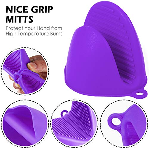Colador de silicona con clip, filtro de escurridor YuCool manos libres resistente al calor para colador y colador de broches en cuencos, ollas y sartenes, con 2 guantes de silicona, color morado