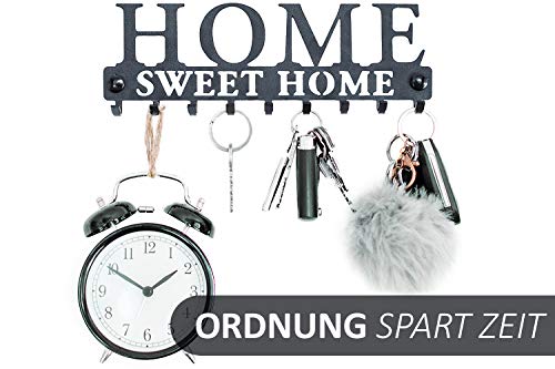 Colgador de llaves y percha para abrigos - Ahorre tiempo con este perchero de llaves y colgador de abrigos Ganchos de pared en negro satinado - Colgador para abrigos de pared 9 Ganchos 25 x 8.5 cm