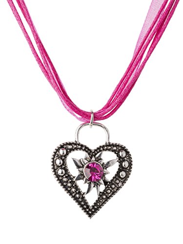 Colgante para traje de estilo tirolés/bávaro, elegante colgante de corazón con brillantes fucsia Talla única
