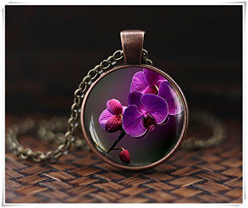 Collar con foto de orquídeas violeta, colgante de orquídea, regalo de arte orquídea