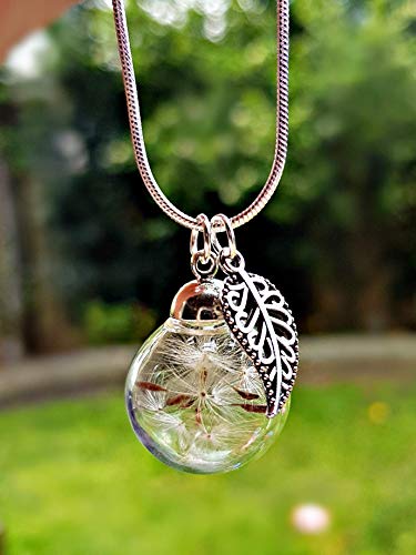 Collar de diente de león de plata esterlina 925 dije hoja de plata Caja de regalo cadena Joyería de la flor Colgante de cristal Para la madre, la hija o la hermana regalo del dia de las madres