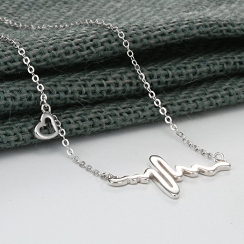Collar de gargantilla de plata de ley 925 con motivo de latido de corazón de la marca Silver Phantom Jewelry
