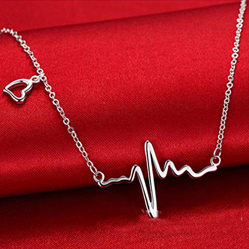 Collar de gargantilla de plata de ley 925 con motivo de latido de corazón de la marca Silver Phantom Jewelry