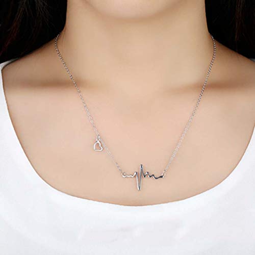 Collar de gargantilla de plata de ley 925 con motivo de latido de corazón de la marca Silver Phantom Jewelry