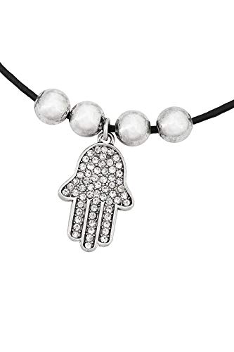 Collar de Triple Capa de Encanto Celestial en Plata 18ct. Efecto Cristal Tres Capas Estrellas de Luna Corazón Hamsa Collar de Mano para Mujeres 41cm 43cm 52cm