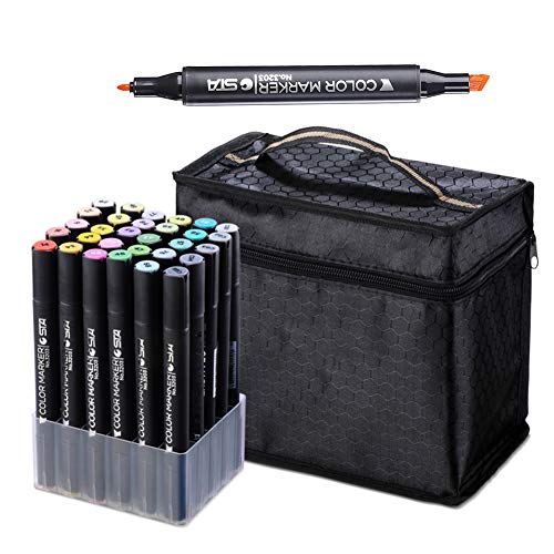 Color Art Marker Set con Marker Case para Anime, Marcadores De Bocadillos Grasos De Alcohol con Puntas Dobles para Pintar, Colorear, Dibujar Y Dibujar Cómics, Dibujos Animados,30Colors