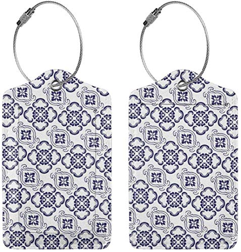 Colorido gatito azul y blanco porcelana patrón Lage etiquetas bolsa pu cuero maleta etiquetas diseño viaje con cubierta trasera privacidad W/acero bucles