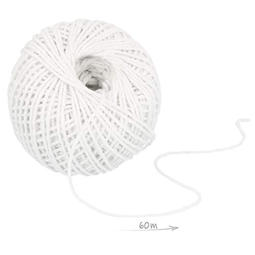 com-four® 3X Cable de asado - Hilo de Cocina para cocinar y Asar a la Parrilla - Cordón de Parrilla Blanco para Carne, Verduras y Pescado