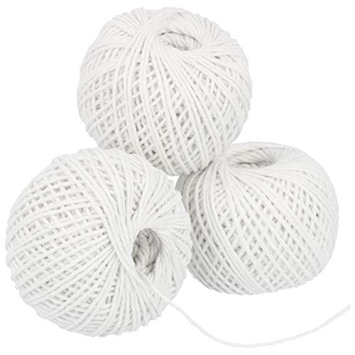 com-four® 3X Cable de asado - Hilo de Cocina para cocinar y Asar a la Parrilla - Cordón de Parrilla Blanco para Carne, Verduras y Pescado