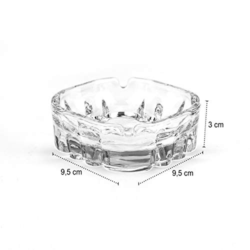 com-four® 4X Cenicero de Vidrio - Cenicero de Cristal Transparente para Cigarrillos - Ceniceros para Uso Privado y Gastronomía (04 Piezas - 9.5 x 9.5 x 3.3 cm)