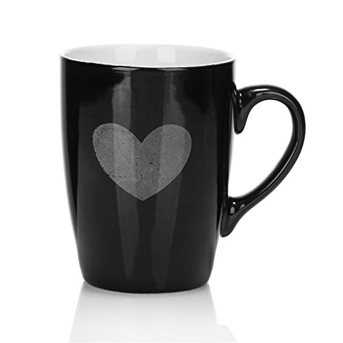COM-FOUR® 4x taza de café con corazón - taza de café hecha de la mejor cerámica - cafetera para bebidas frías y calientes - taza de té - tazas asociadas - 340 ml (04 piezas - corazón)