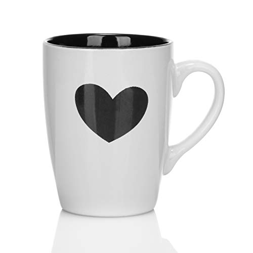 COM-FOUR® 4x taza de café con corazón - taza de café hecha de la mejor cerámica - cafetera para bebidas frías y calientes - taza de té - tazas asociadas - 340 ml (04 piezas - corazón)