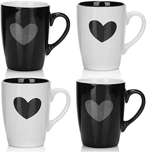 COM-FOUR® 4x taza de café con corazón - taza de café hecha de la mejor cerámica - cafetera para bebidas frías y calientes - taza de té - tazas asociadas - 340 ml (04 piezas - corazón)