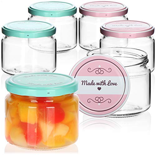 com-four® 6x Tarros de Cristal para Conservas con Tapa de Rosca"Made with love" - TO Ø 82 mm - 260 ml
