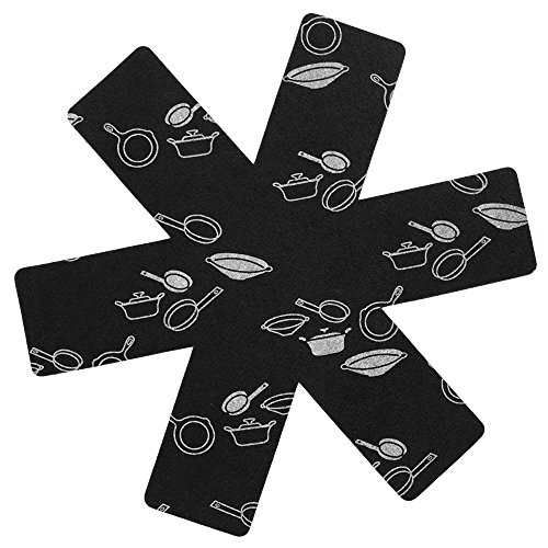 com-four® 9x pan protector hecho de fieltro, protección contra rayones para sartenes, con motivos decorativos, en negro, rojo y gris (09 piezas - gris/rojo/negro)