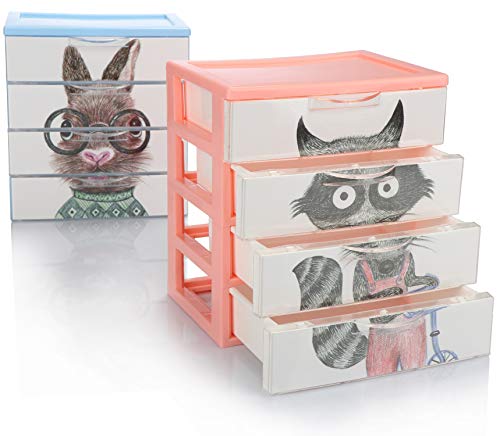 com-four® Caja de cajones 2X, Caja de plástico para Guardar Juguetes para niños, artesanías, bolígrafos: práctica Caja de clasificación [la selección varía] (02x Cajas 4 Compartimentos 18x13x20)