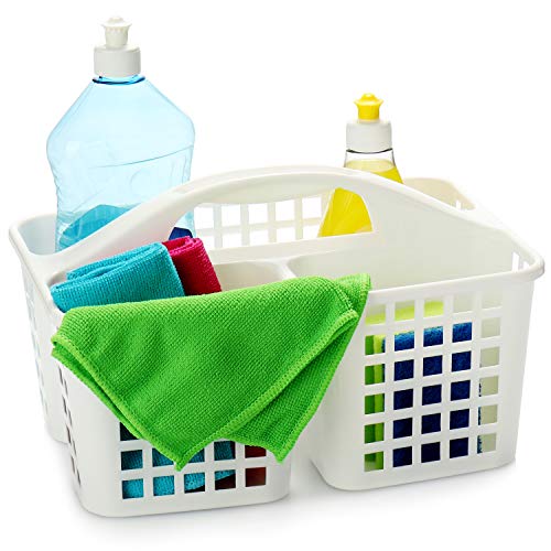 com-four® Cesta de Almacenamiento 2X, Cesta de Ducha con asa, Organizador portátil de plástico con 3 Compartimentos Cada uno para artículos de higiene, Productos de Limpieza y Limpieza