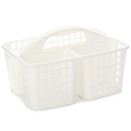 com-four® Cesta de Almacenamiento 2X, Cesta de Ducha con asa, Organizador portátil de plástico con 3 Compartimentos Cada uno para artículos de higiene, Productos de Limpieza y Limpieza