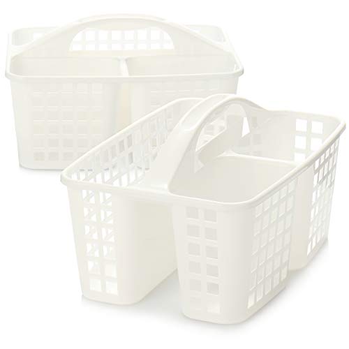 com-four® Cesta de Almacenamiento 2X, Cesta de Ducha con asa, Organizador portátil de plástico con 3 Compartimentos Cada uno para artículos de higiene, Productos de Limpieza y Limpieza