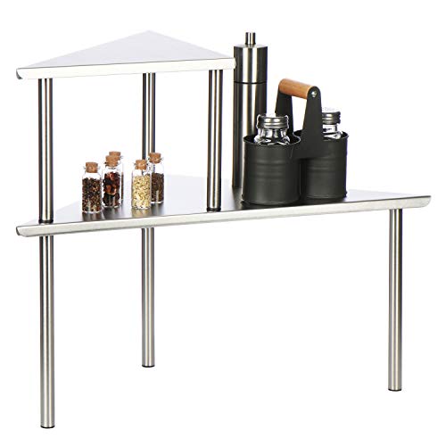 com-four® estante de esquina de cocina de acero inoxidable - Estante de especias de 2 etapas con pies antideslizantes - Estante universal con 2 estantes (01 pieza - 49.5x35x38cm)