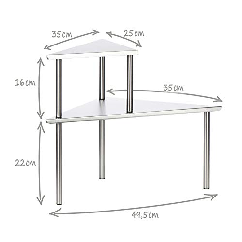 com-four® estante de esquina de cocina de acero inoxidable - Estante de especias de 2 etapas con pies antideslizantes - Estante universal con 2 estantes (01 pieza - 49.5x35x38cm)