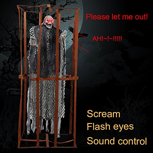 Comficent Esqueleto Preso de Halloween de Valla prisión Adornos Prisioneros Colgante Fantasmas Horror Props 90CM Decoracion para Fiesta (Gris)