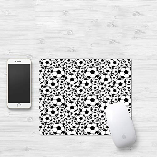 Comfortable Mouse Pad 320x250 mm,Fútbol, ​​diseño monocromático Patrón de balones de fút,Gaming Matte superficie lisa para ratón de goma antideslizantes con Designs para gamer y Office trabajo32x25 cm