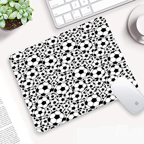 Comfortable Mouse Pad 320x250 mm,Fútbol, ​​diseño monocromático Patrón de balones de fút,Gaming Matte superficie lisa para ratón de goma antideslizantes con Designs para gamer y Office trabajo32x25 cm