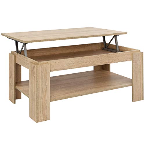 COMIFORT Mesa de Centro Elevable - Mueble con Revistero, Gran Almacenaje, Estilo Moderno, Muy Resistente, Fabricada en Europa, Color Sonoma
