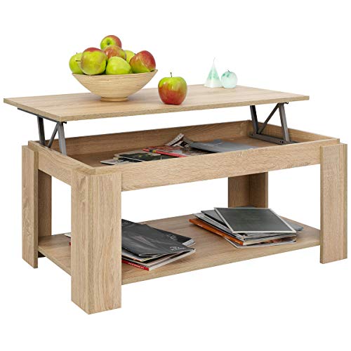 COMIFORT Mesa de Centro Elevable - Mueble con Revistero, Gran Almacenaje, Estilo Moderno, Muy Resistente, Fabricada en Europa, Color Sonoma