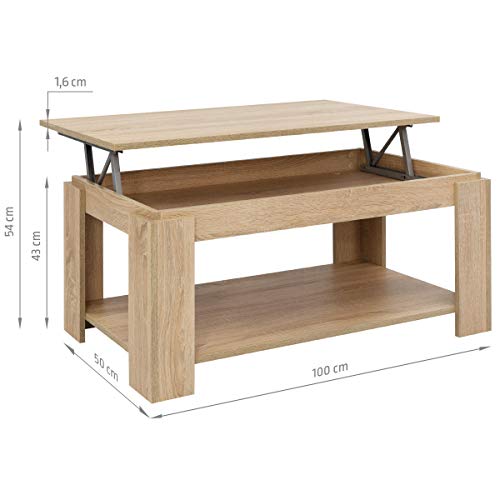COMIFORT Mesa de Centro Elevable - Mueble con Revistero, Gran Almacenaje, Estilo Moderno, Muy Resistente, Fabricada en Europa, Color Sonoma