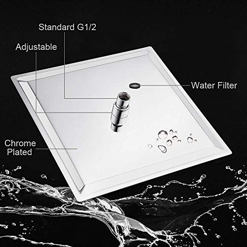 COMLIFE Alcachofa de Ducha, Placa de Ducha Ultra-Delgado Lluvia Cuadrada Cabezal de Ducha 304 Acero Inoxidable Lluvia de Alta Presión con 121 Jets de Silicona, Accesorios Baño, 10 Pulgadas