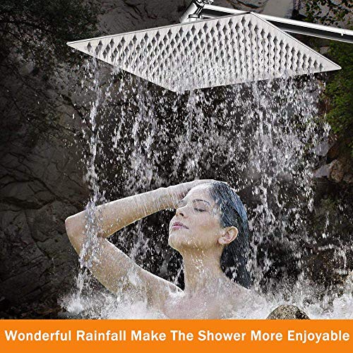 COMLIFE Alcachofa de Ducha, Placa de Ducha Ultra-Delgado Lluvia Cuadrada Cabezal de Ducha 304 Acero Inoxidable Lluvia de Alta Presión con 121 Jets de Silicona, Accesorios Baño, 10 Pulgadas