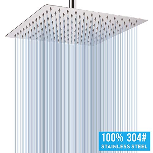 COMLIFE Alcachofa de Ducha, Placa de Ducha Ultra-Delgado Lluvia Cuadrada Cabezal de Ducha 304 Acero Inoxidable Lluvia de Alta Presión con 121 Jets de Silicona, Accesorios Baño, 10 Pulgadas