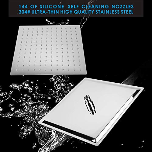 COMLIFE Alcachofa de Ducha, Placa de Ducha Ultra-Delgado Lluvia Cuadrada Cabezal de Ducha 304 Acero Inoxidable Lluvia de Alta Presión con 121 Jets de Silicona, Accesorios Baño, 10 Pulgadas