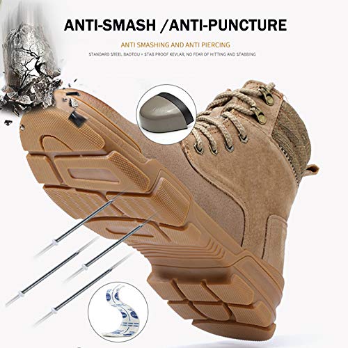 Cómodo Zapatillas de Trabajo de Seguridad, Punta Acero Zapatos de Trabajo Hombre Anti-rotura Y Anti-pinchazos, Calzado Seguridad para Industria,Amarillo,UK5.5