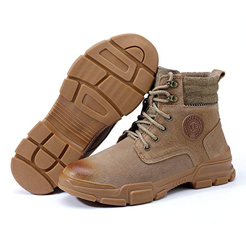 Cómodo Zapatillas de Trabajo de Seguridad, Punta Acero Zapatos de Trabajo Hombre Anti-rotura Y Anti-pinchazos, Calzado Seguridad para Industria,Amarillo,UK5.5
