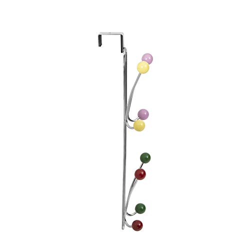 Compactor Chromé Berlingo-Perchero Vertical para Pared (8 Perchas, Chromium Plated Steel | Wooden Colored Balls, Cromado/Multicolor Bolas, No Applicable