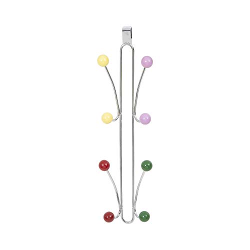 Compactor Chromé Berlingo-Perchero Vertical para Pared (8 Perchas, Chromium Plated Steel | Wooden Colored Balls, Cromado/Multicolor Bolas, No Applicable