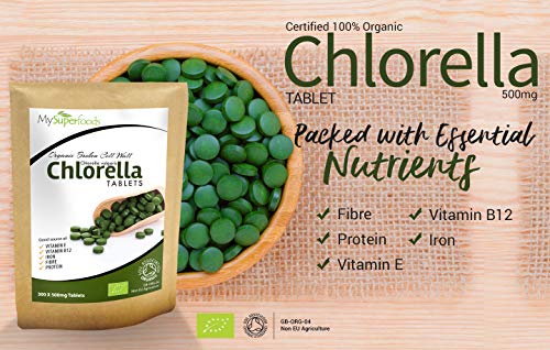 Comprimidos De Clorela De Pared Celular Rota Orgánica, (300 x 500mg), MySuperFoods, Increíble alto contenido de Clorofila, Repleto de nutrientes, certificado como producto orgánico