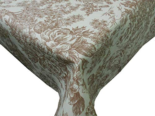 Confección Saymi Mantel Antimanchas Ref. Toile de Jouy, Romántica Marrón Tejido Acabado en Teflon®, Medida 138x138