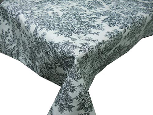 Confección Saymi Mantel Antimanchas Ref. Toile de Jouy, Romántica Negro Tejido Acabado en Teflon®, Medida 138x250