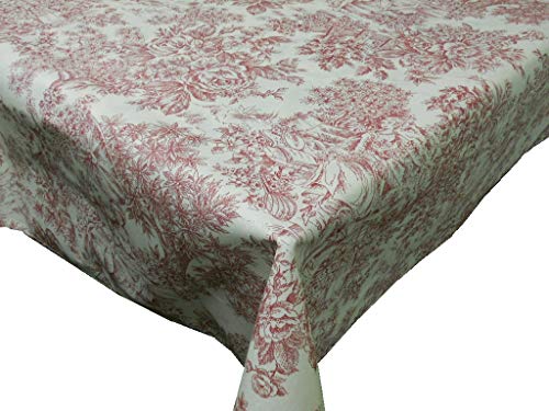 Confección Saymi Mantel Antimanchas Ref. Toile de Jouy, Romántica Rojo Tejido Acabado en Teflon®, Medida 138x300