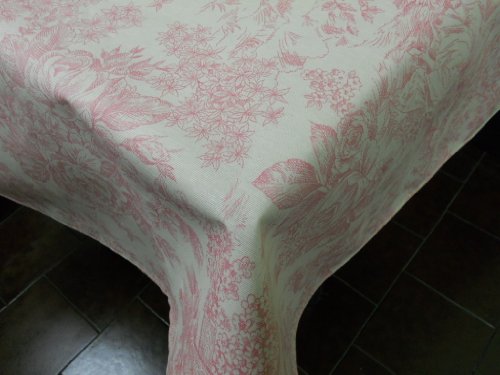 Confección Saymi Mantel Antimanchas Ref. Toile de Jouy, Romántica Rosa Tejido Acabado en Teflon®, Medida 138x250