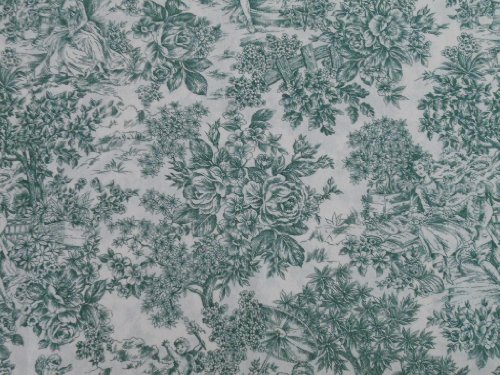 Confección Saymi Mantel Antimanchas Ref. Toile de Jouy, Romántica Verde Tejido Acabado en Teflon®, Medida 138x200
