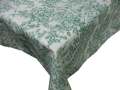 Confección Saymi Mantel Antimanchas Ref. Toile de Jouy, Romántica Verde Tejido Acabado en Teflon®, Medida 138x200