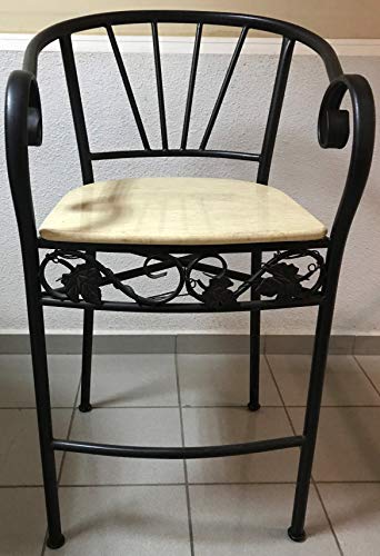 Conjunto Bar 1. Conjunto de Mesa Alta con Top de mármol Beige y 4 sillas a Juego. Decoración de forja. Muy Decorativo. para Interiores o terrazas.